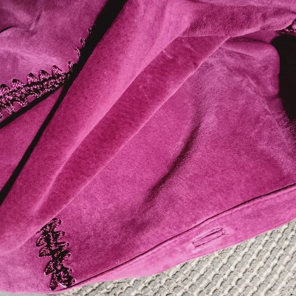 Rare Find: Genuine Red Wine/Purple Suede Jacket by BETH TERRELL, Size M - Picture 16 of 16